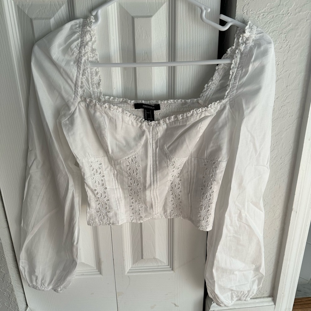 White Puff Sleeve Long Sleeve Blouse